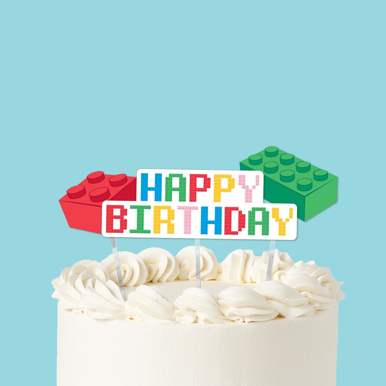 Big Dot of Happiness Building Blocks Birthday Cake Topper Set, Colorful Birthday Party Dessert Decor for Building Bricks Party Supplies – 3 Count